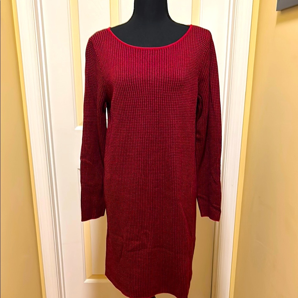 J. Jill Chic Red  and Black Check Knit Sweater Dress